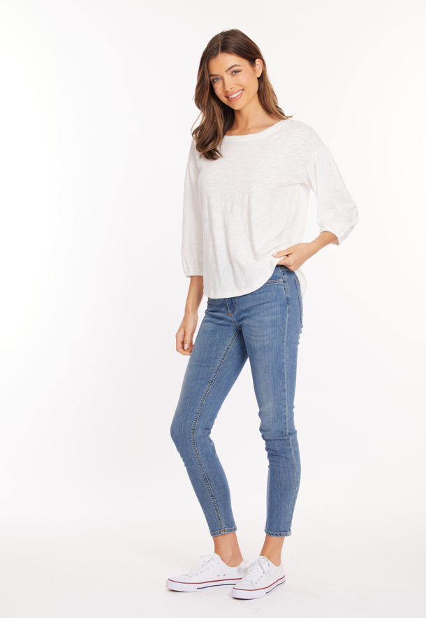 Puff Sleeve Open Crew in White Halo