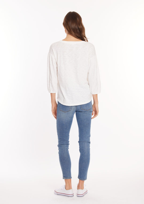 Puff Sleeve Open Crew in White Halo