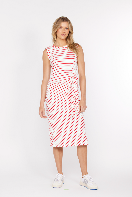 Side Tie Midi Tank Dress in Ivory & Red Stripe
