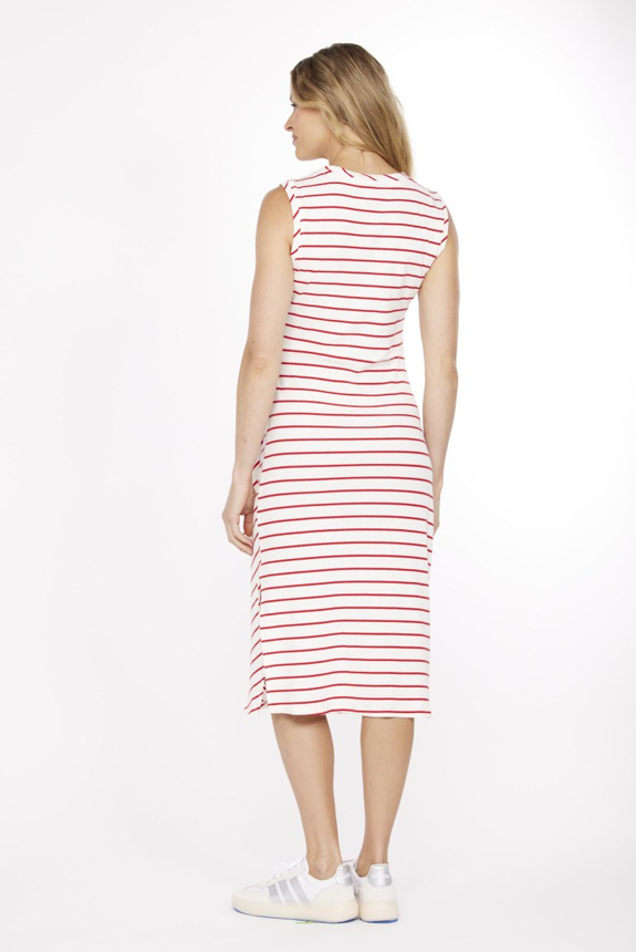 Side Tie Midi Tank Dress in Ivory & Red Stripe