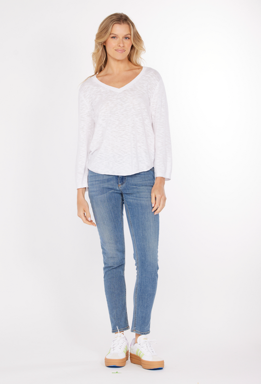 Lightweight V-Neck Sweater in White
