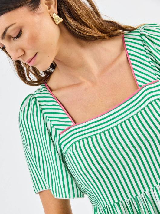 Milena Dress in Green & White