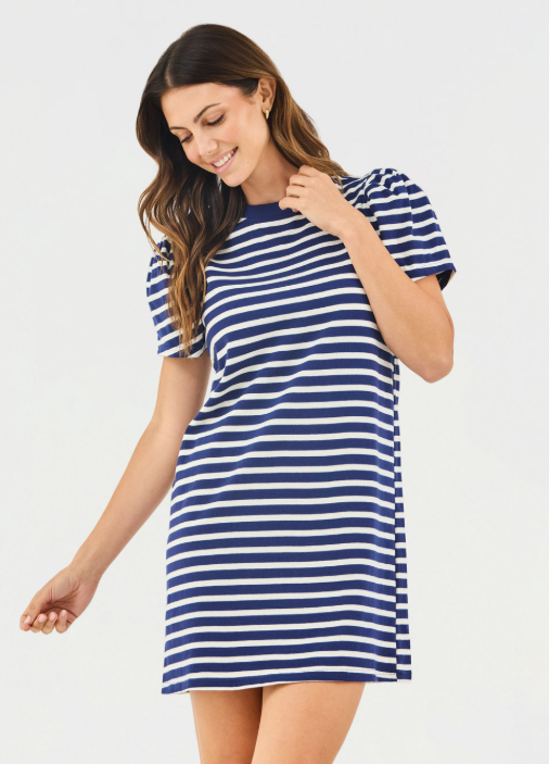 Carolina Dress in Navy & White Stripe