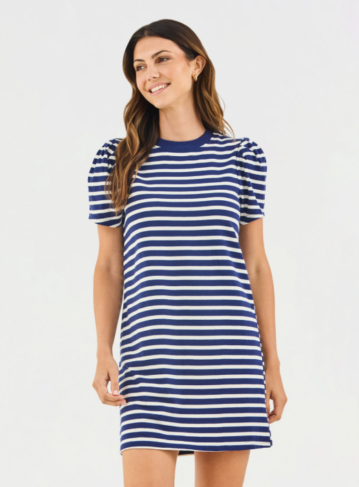 Carolina Dress in Navy & White Stripe