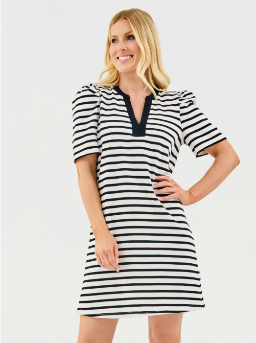 Adelyn Dress in Black & White Stripe