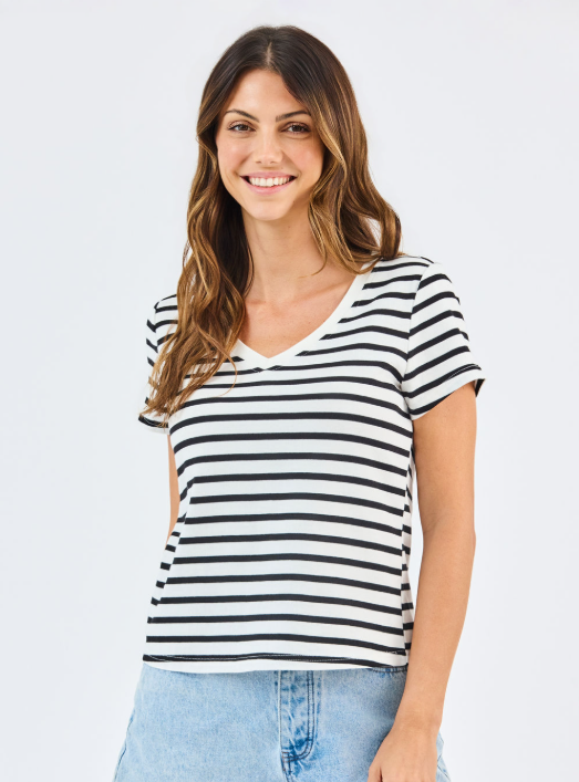 Brielle Tee in Black & White Stripe
