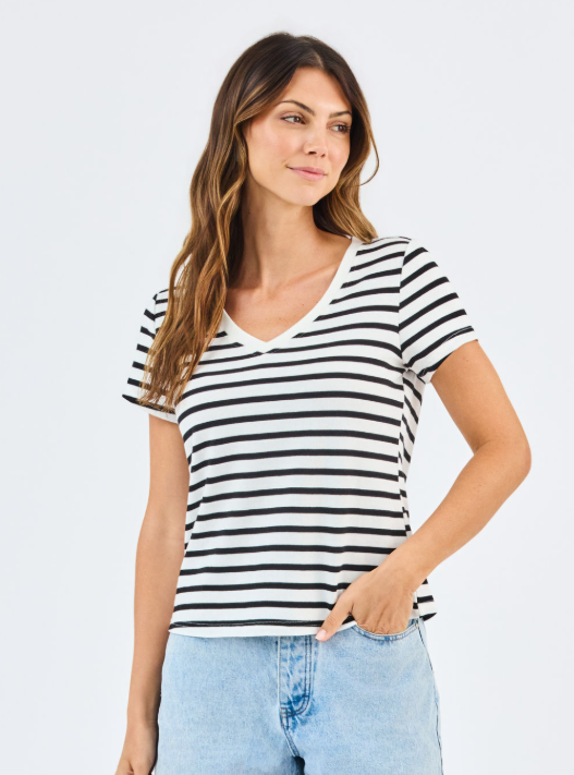 Brielle Tee in Black & White Stripe
