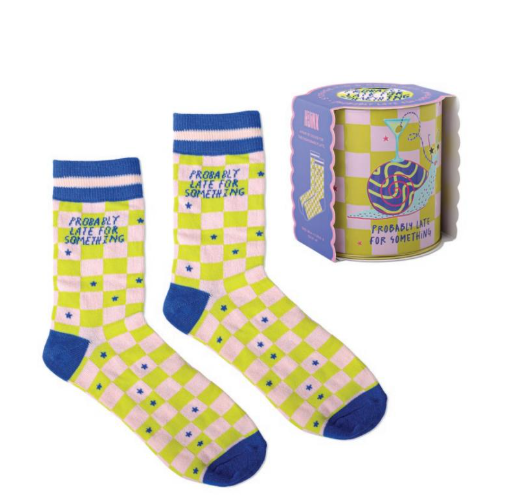 Probably Late for Something Socks in a Tin