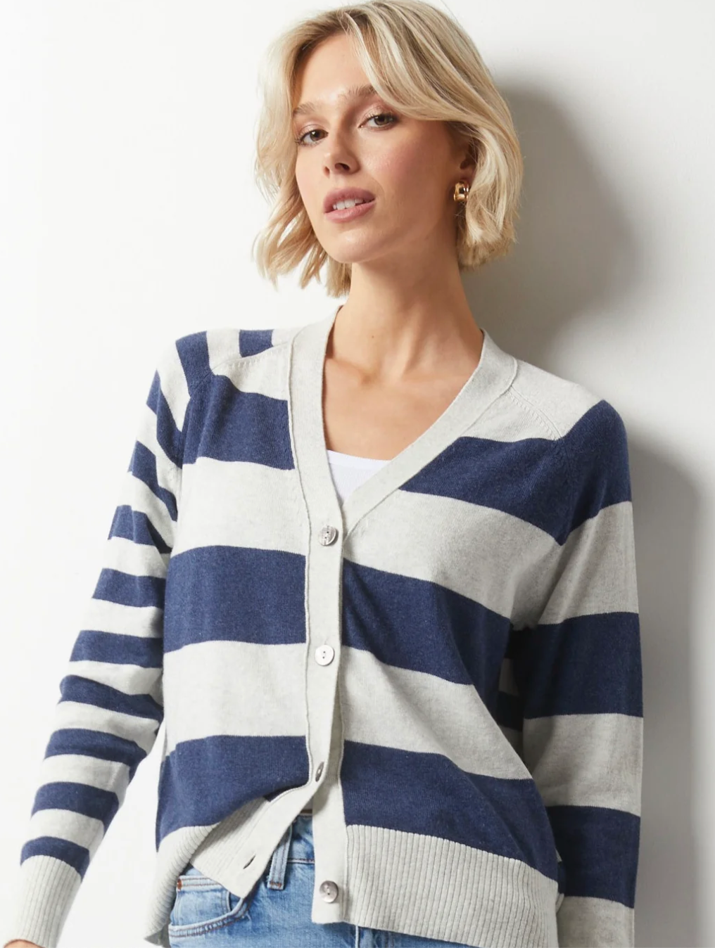 Essential Stripe Cardi in Silver