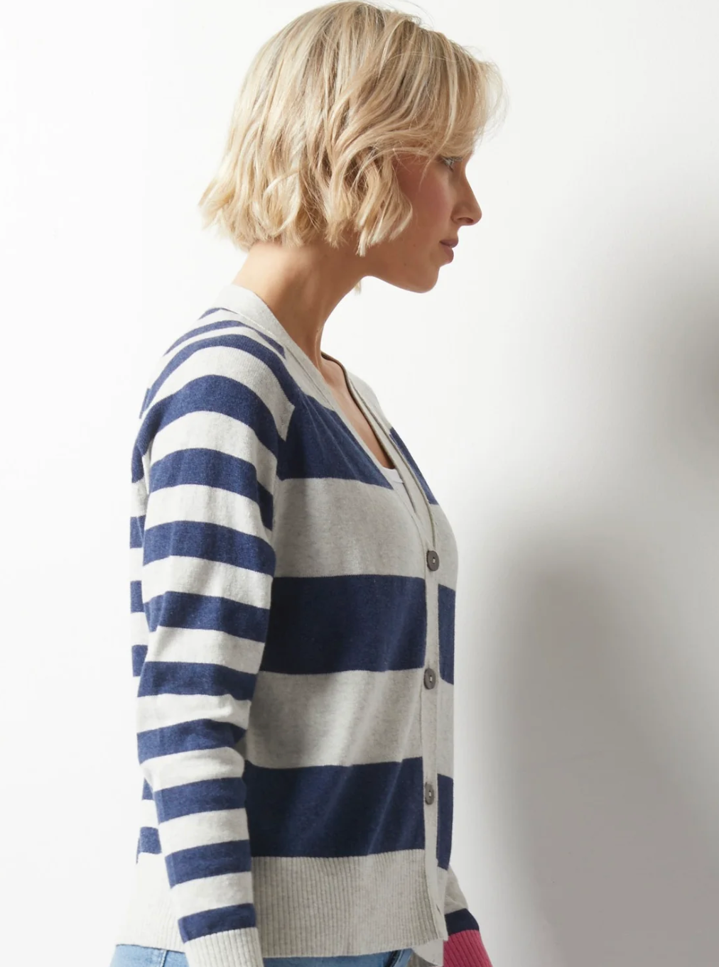 Essential Stripe Cardi in Silver