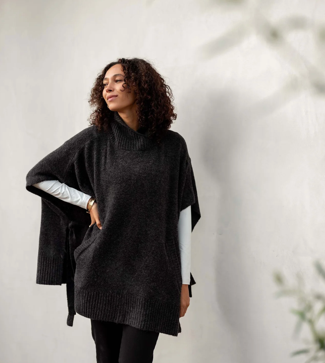 Cape Poncho Sweater in Charcoal