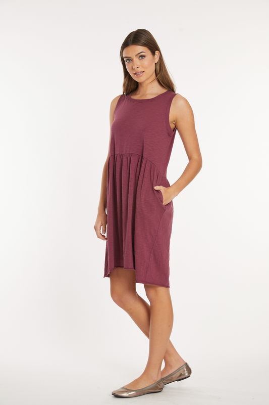 Drop Shirred Waist Tank Dress in Zinfandel