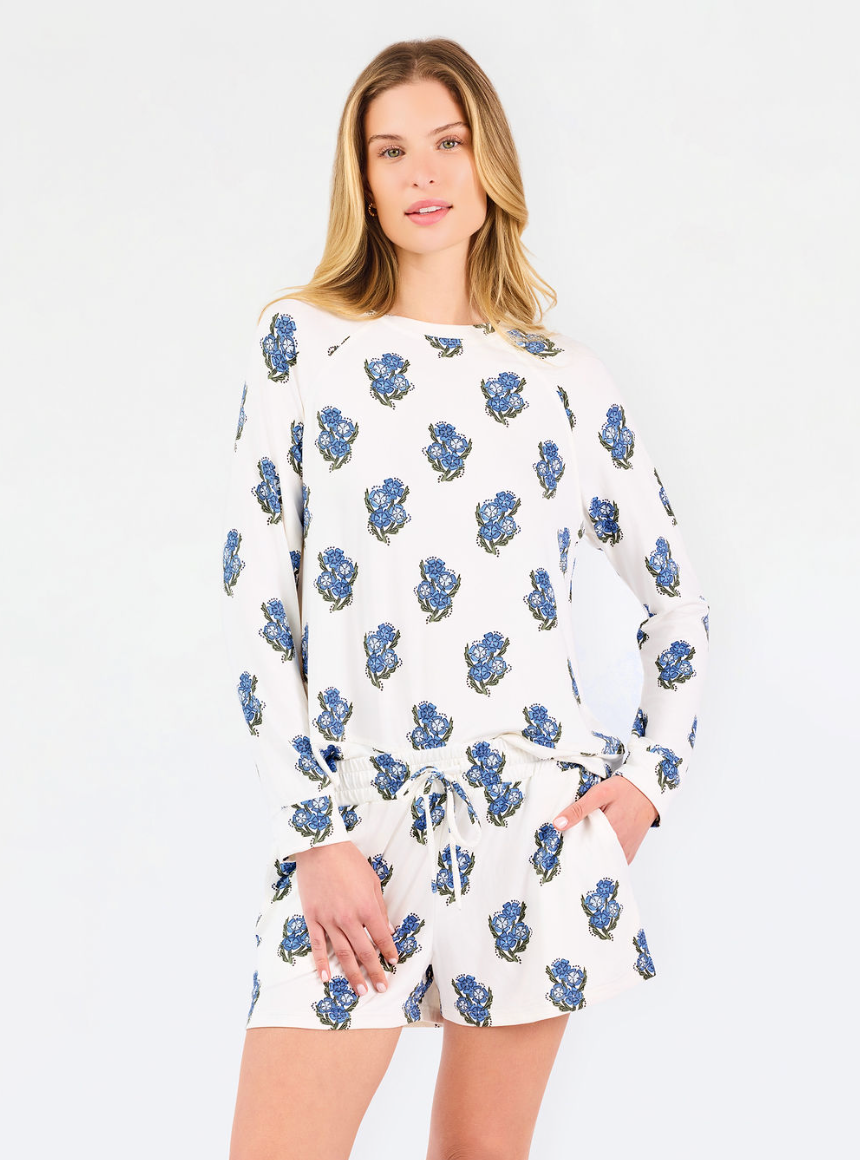 Annie Short Pajama Set in Fable Floral Blue & Ivory