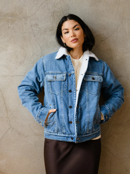 Shannon Sherpa Denim Jacket in Medium Indigo Wash