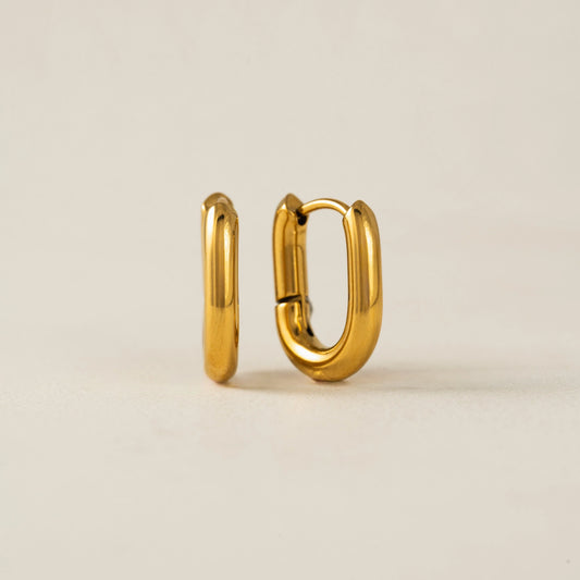 Small Paperclip Puff Hoop Earrings in Gold (Waterproof)