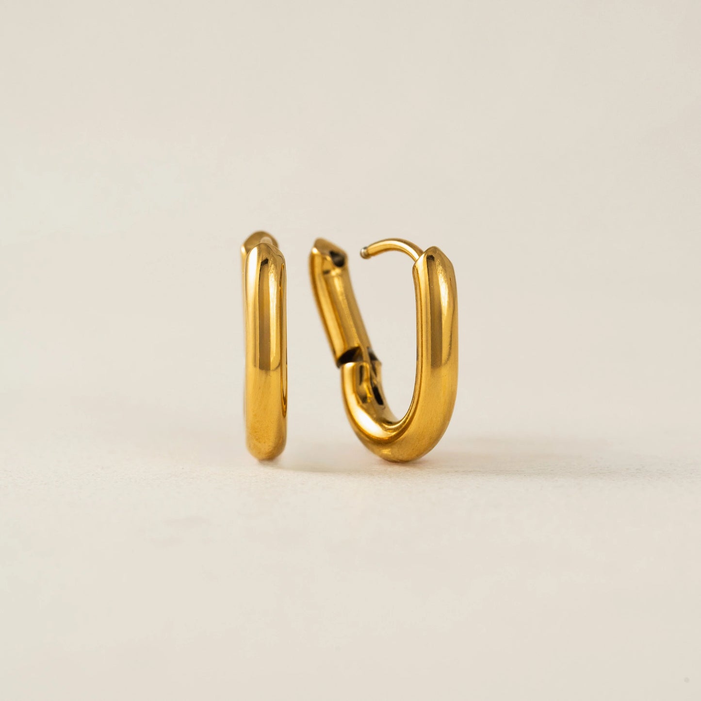 Small Paperclip Puff Hoop Earrings in Gold (Waterproof)