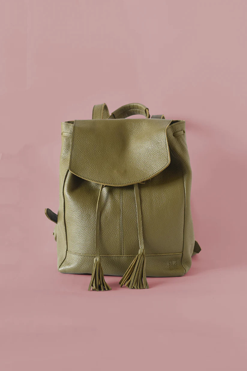 GR Tassel Backpack in Pebbled Olive
