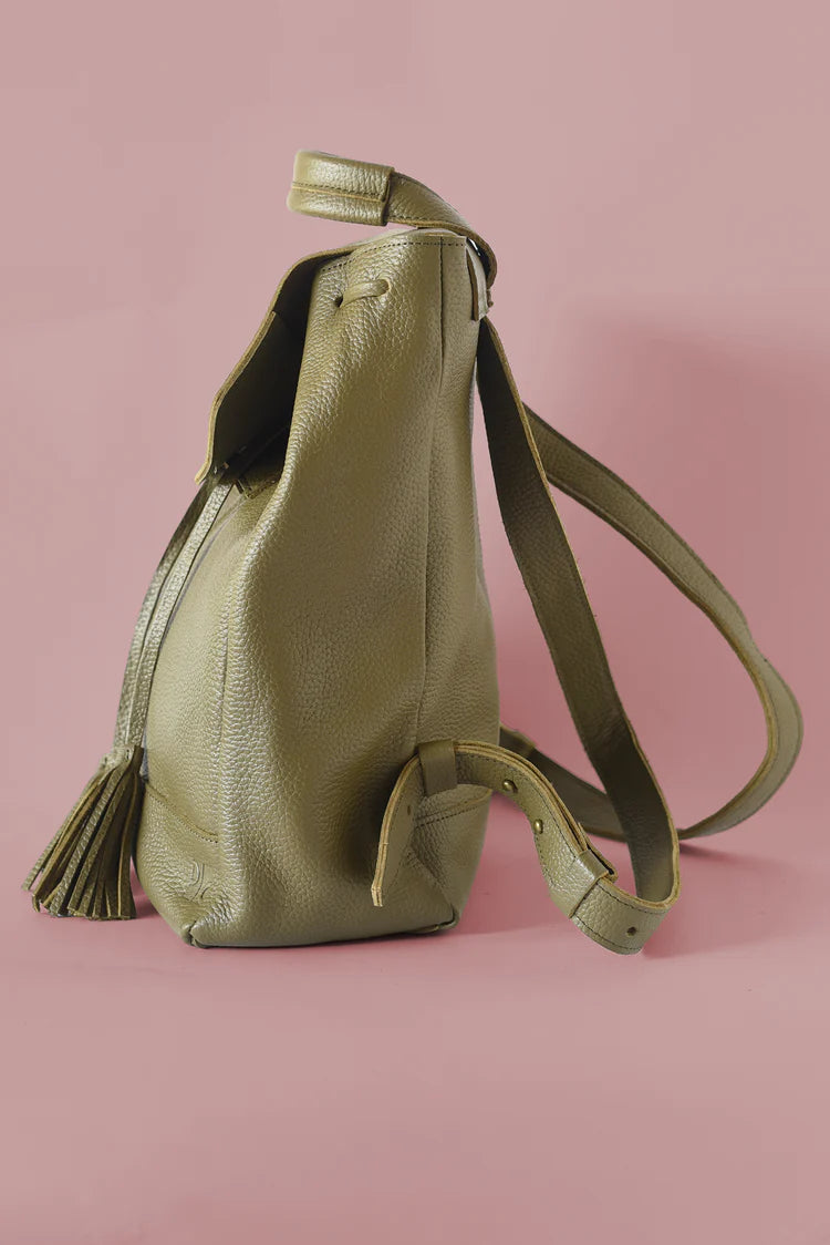 GR Tassel Backpack in Pebbled Olive