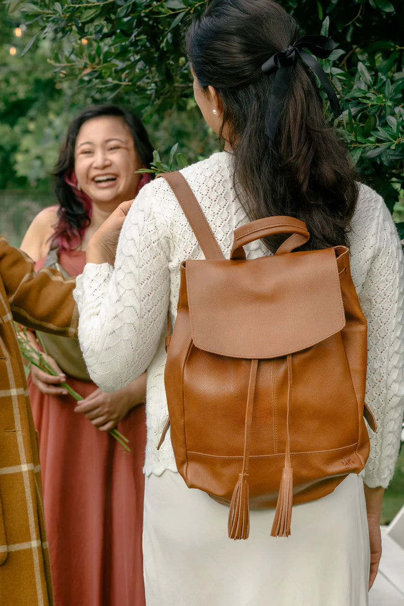GR Tassel Backpack in Pebbled Cognac
