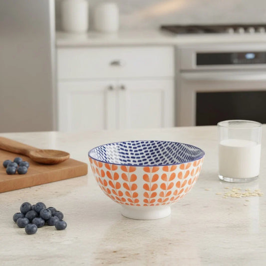 Orange Blue Blossom Stamped Bowl - 4"
