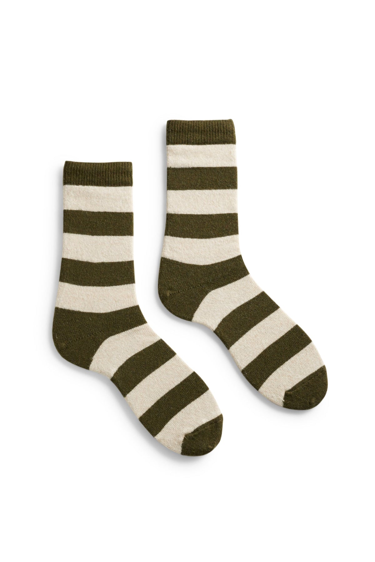 Women's Rugby Stripe Wool Cashmere Crew Socks in Olive