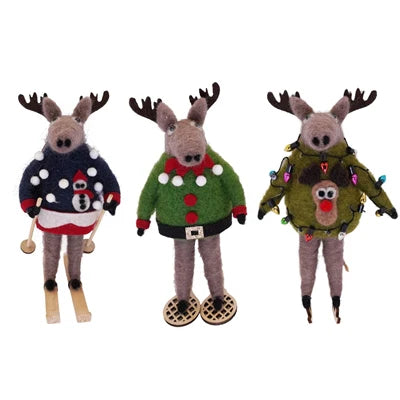 Felt Moose Ornaments - Ugly Sweater Contest