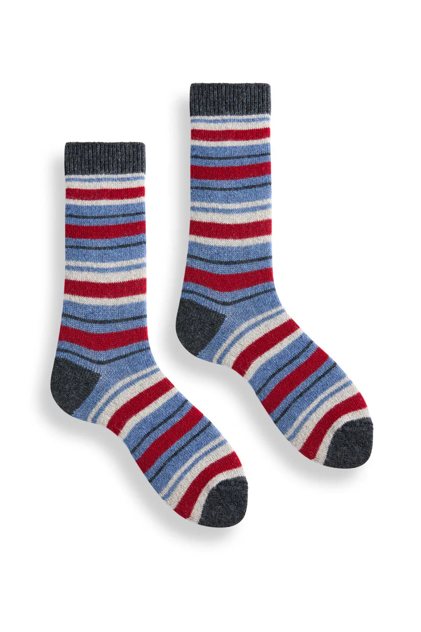 Women's Multi Stripe Wool Cashmere Crew Socks
