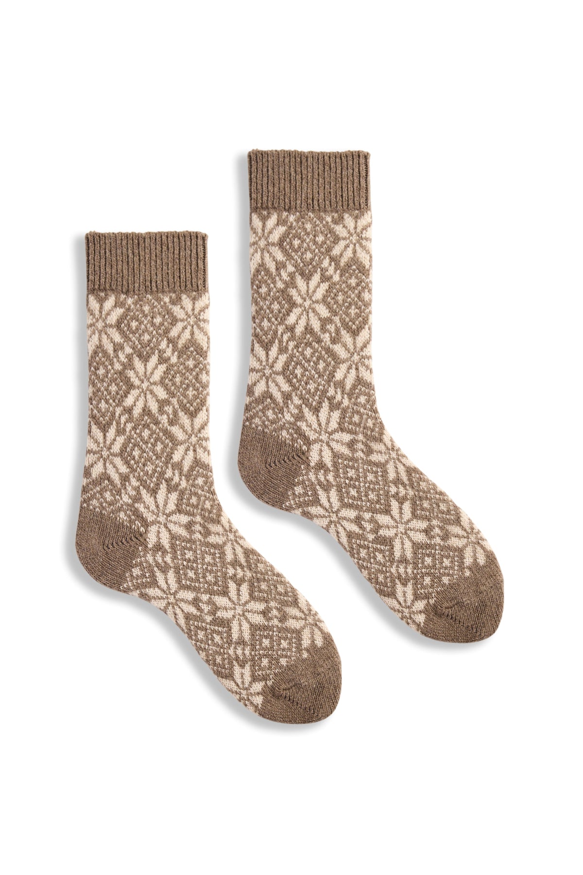Women's Snowflake Wool Cashmere Crew Socks in Mushroom