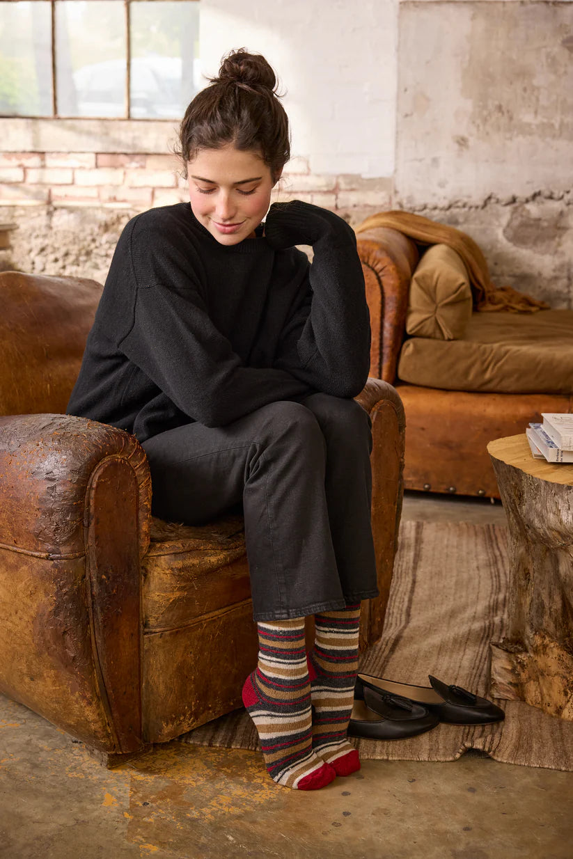 Women's Multi Stripe Wool Cashmere Crew Socks