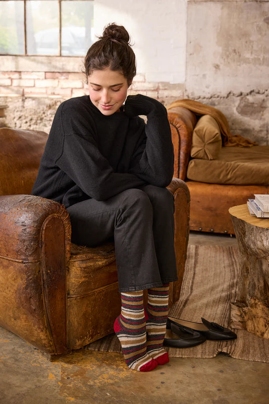 Women's Multi Stripe Wool Cashmere Crew Socks