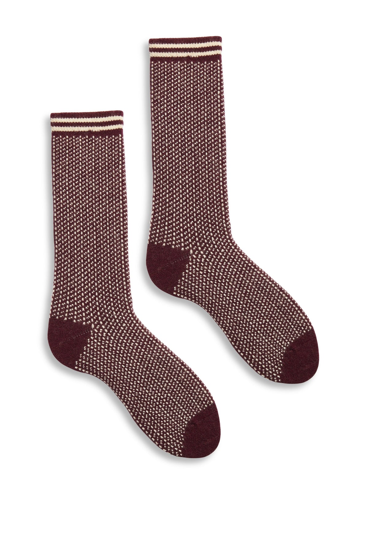 Women's Nordic Birdseye Wool Cashmere Crew Socks in Burgundy