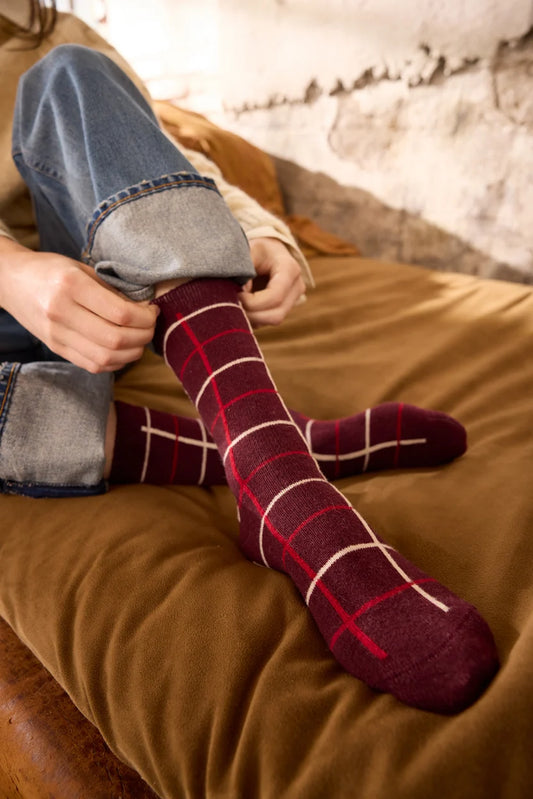 Women's Windowpane Wool Cashmere Crew Socks