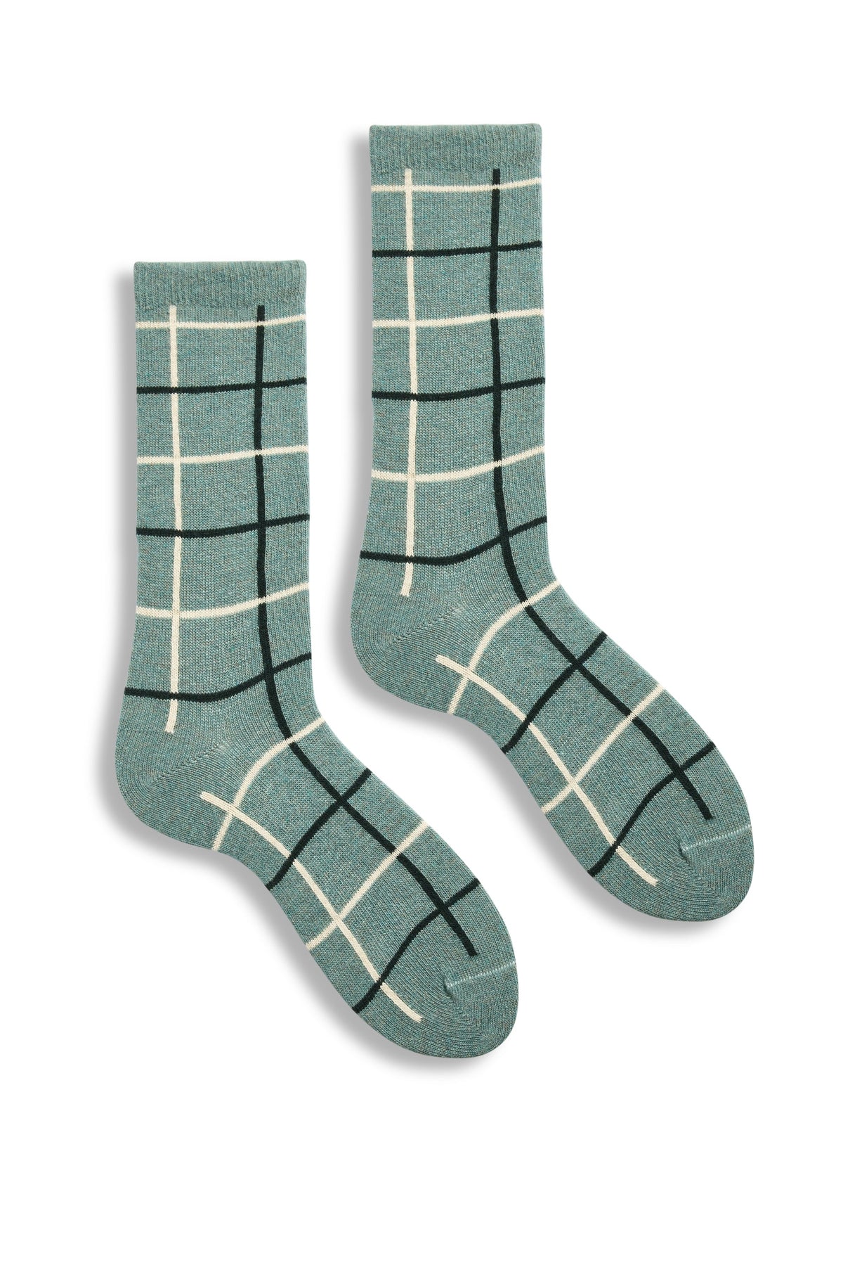Women's Windowpane Wool Cashmere Crew Socks in Mineral