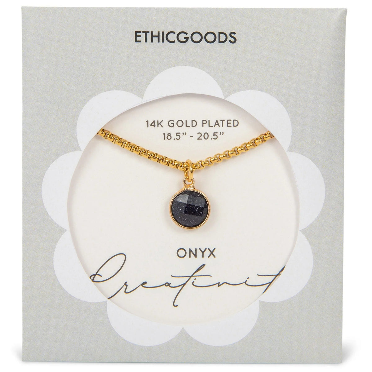 Black Agate Stone Pendant Classic Gold Necklace