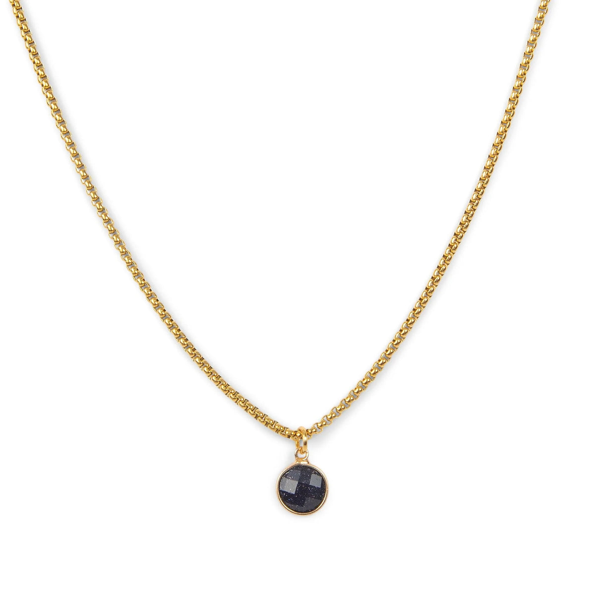 Black Agate Stone Pendant Classic Gold Necklace
