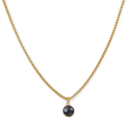 Black Agate Stone Pendant Classic Gold Necklace