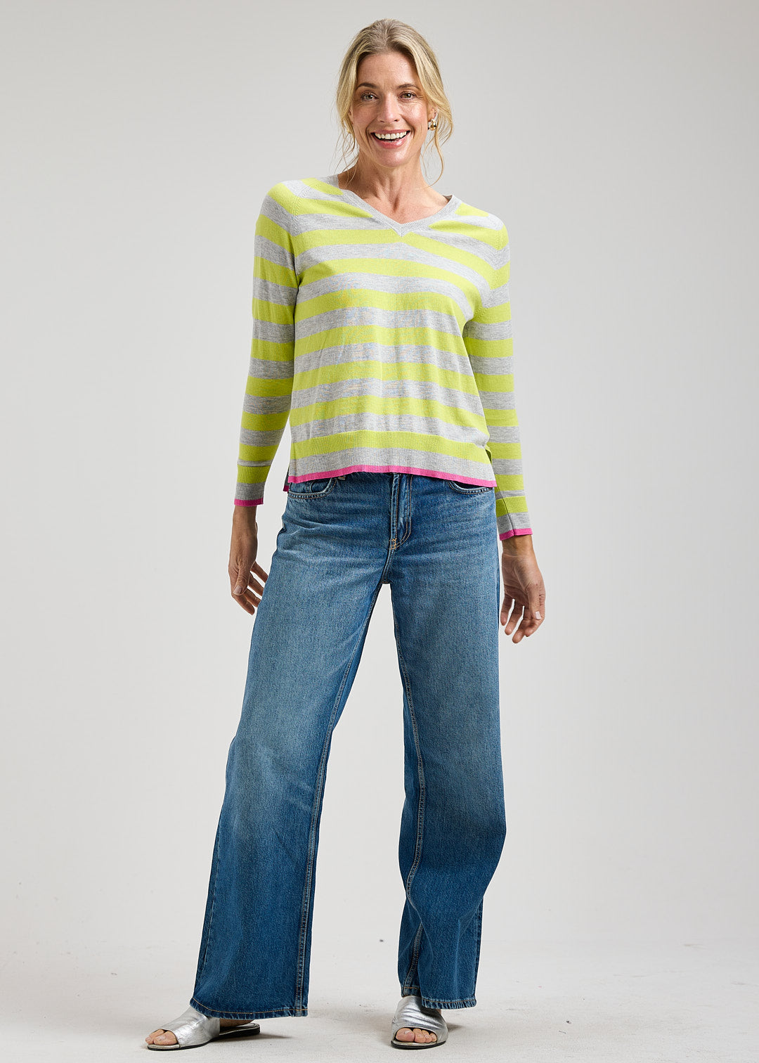 Stripe V-neck Sweater in Marl