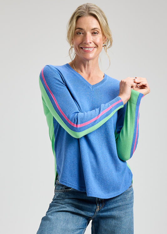 Rounded Bottom V-neck in Chambray