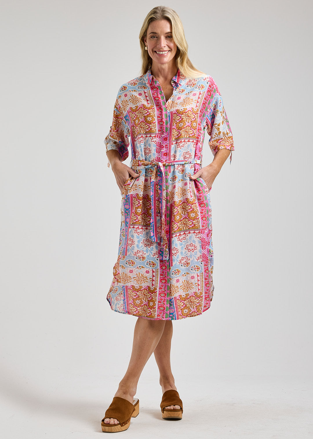 Printed Shirt Dress in Bella Rossa