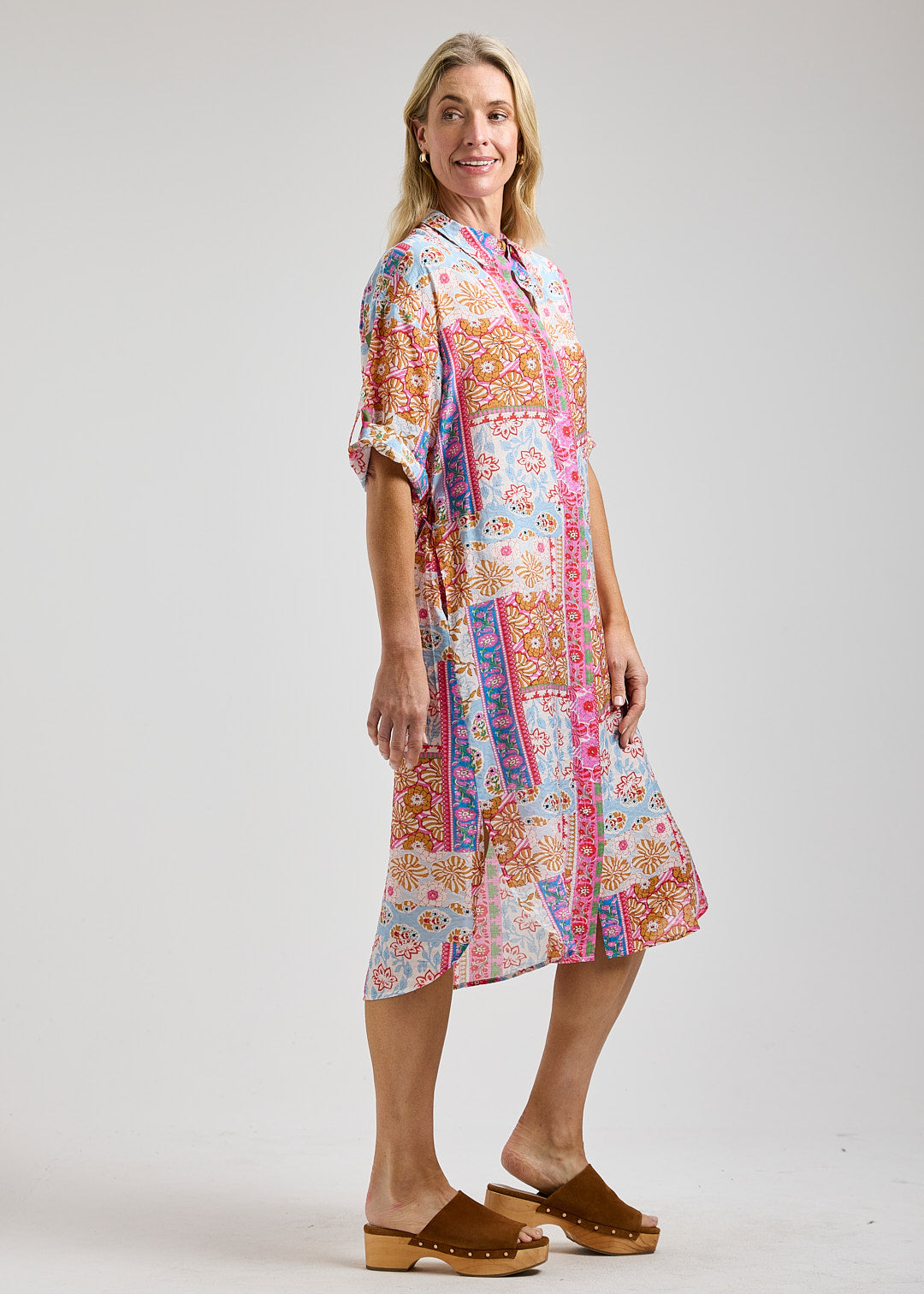 Printed Shirt Dress in Bella Rossa