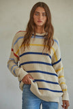 Knit Sweater Striped Pullover Top in Natural Multi