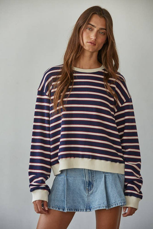 The Everyday Stripe Sweatshirt in Navy