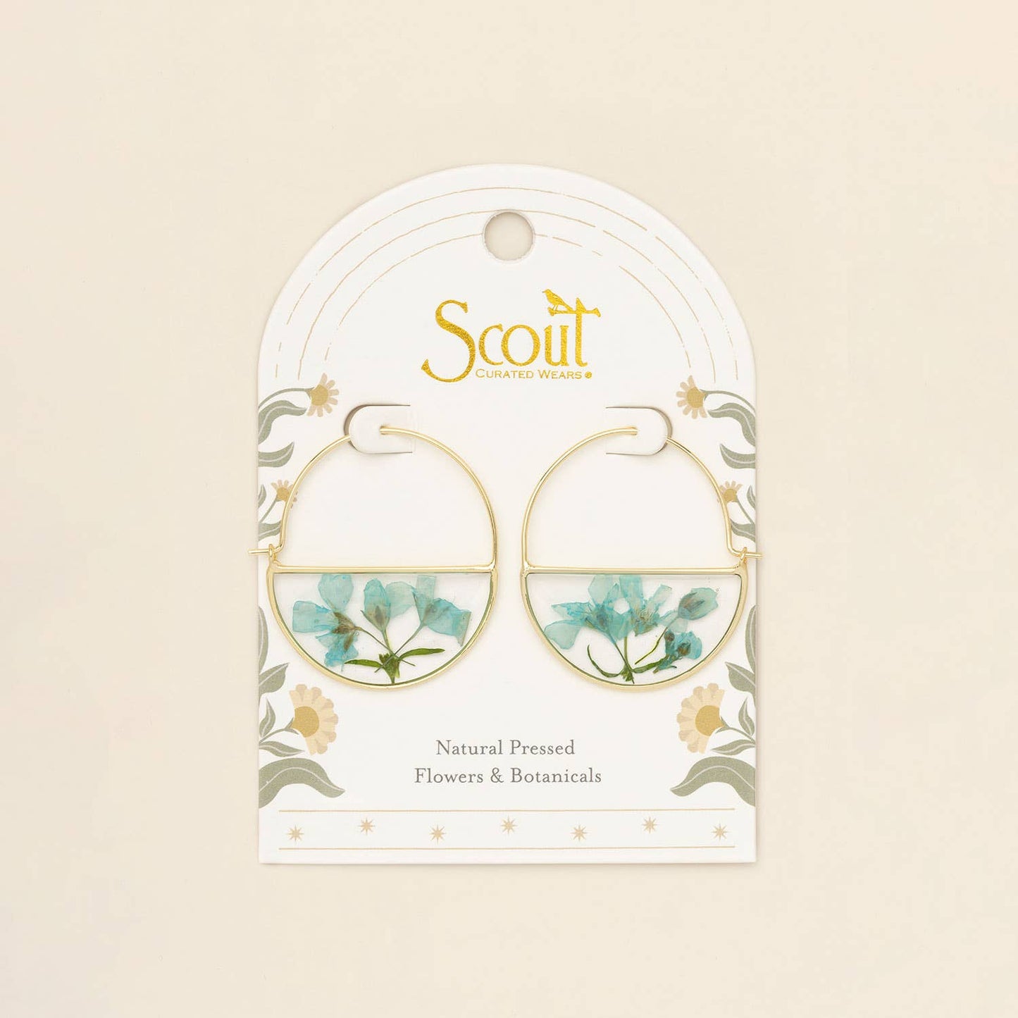 Pressed Flower Hoop Earring - Blue Baby's Breath/Gold