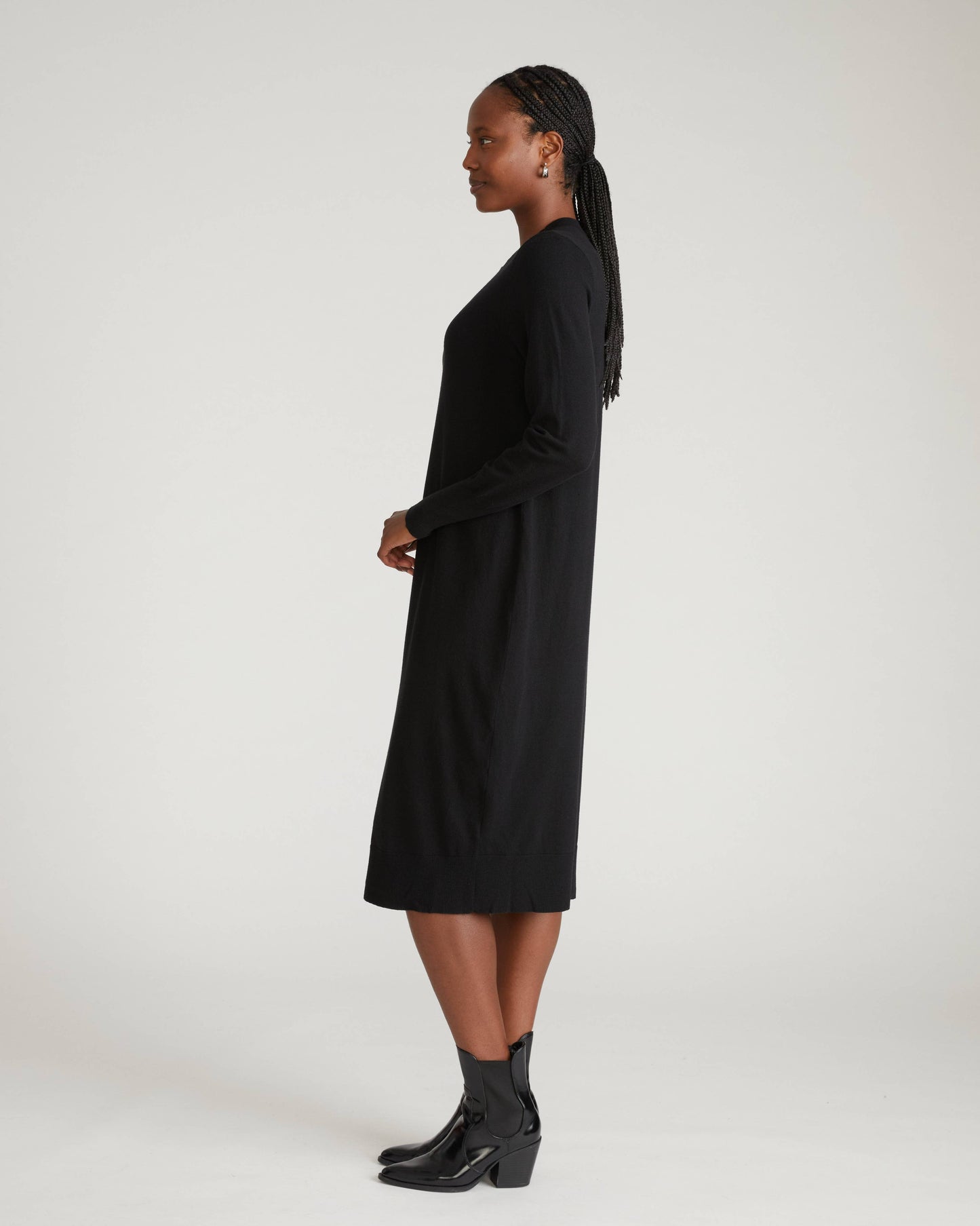 Savvy Fine Knit Everyday Sweater Dress in Black