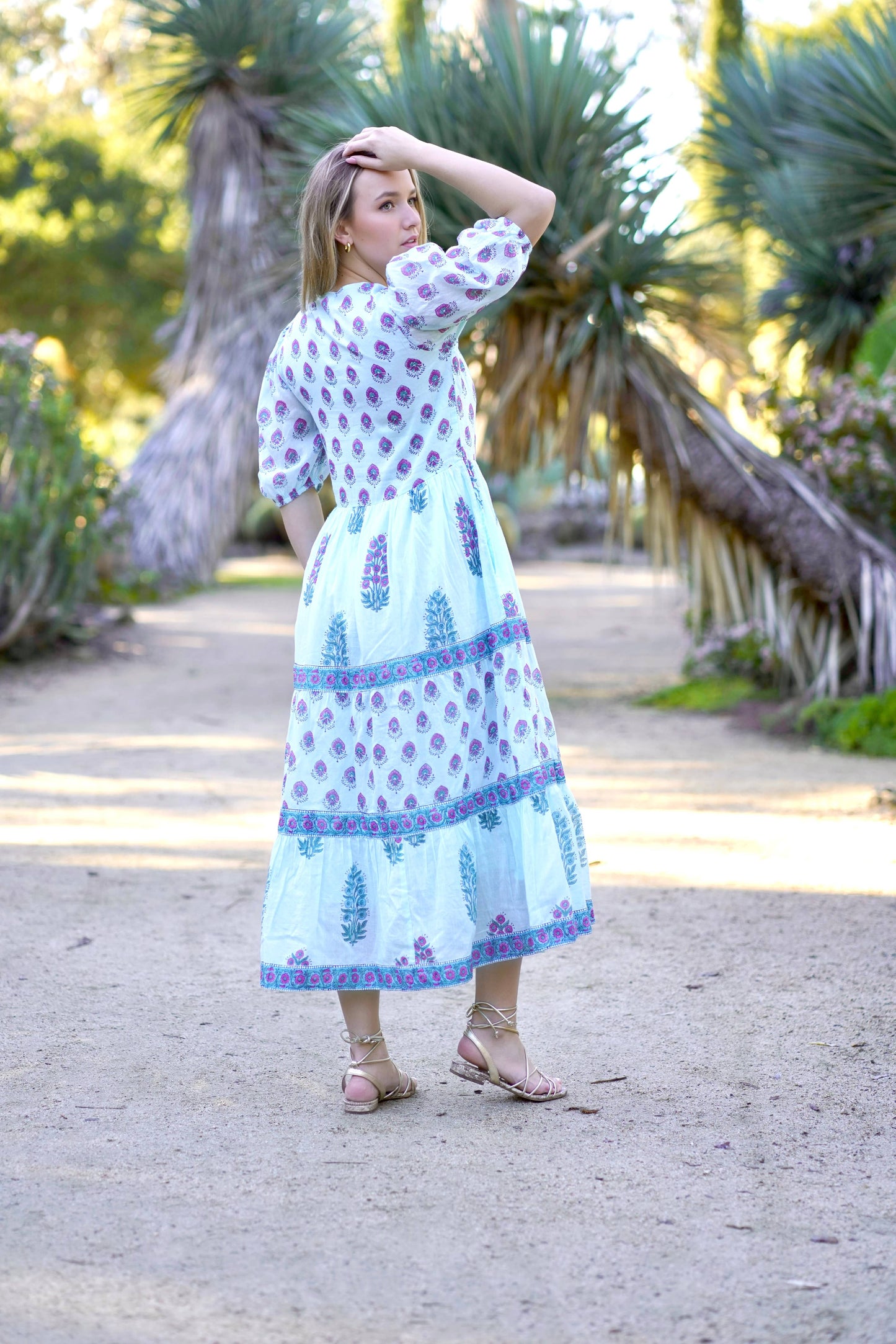 Remi Block Print Maxi Dress Lt. Blue