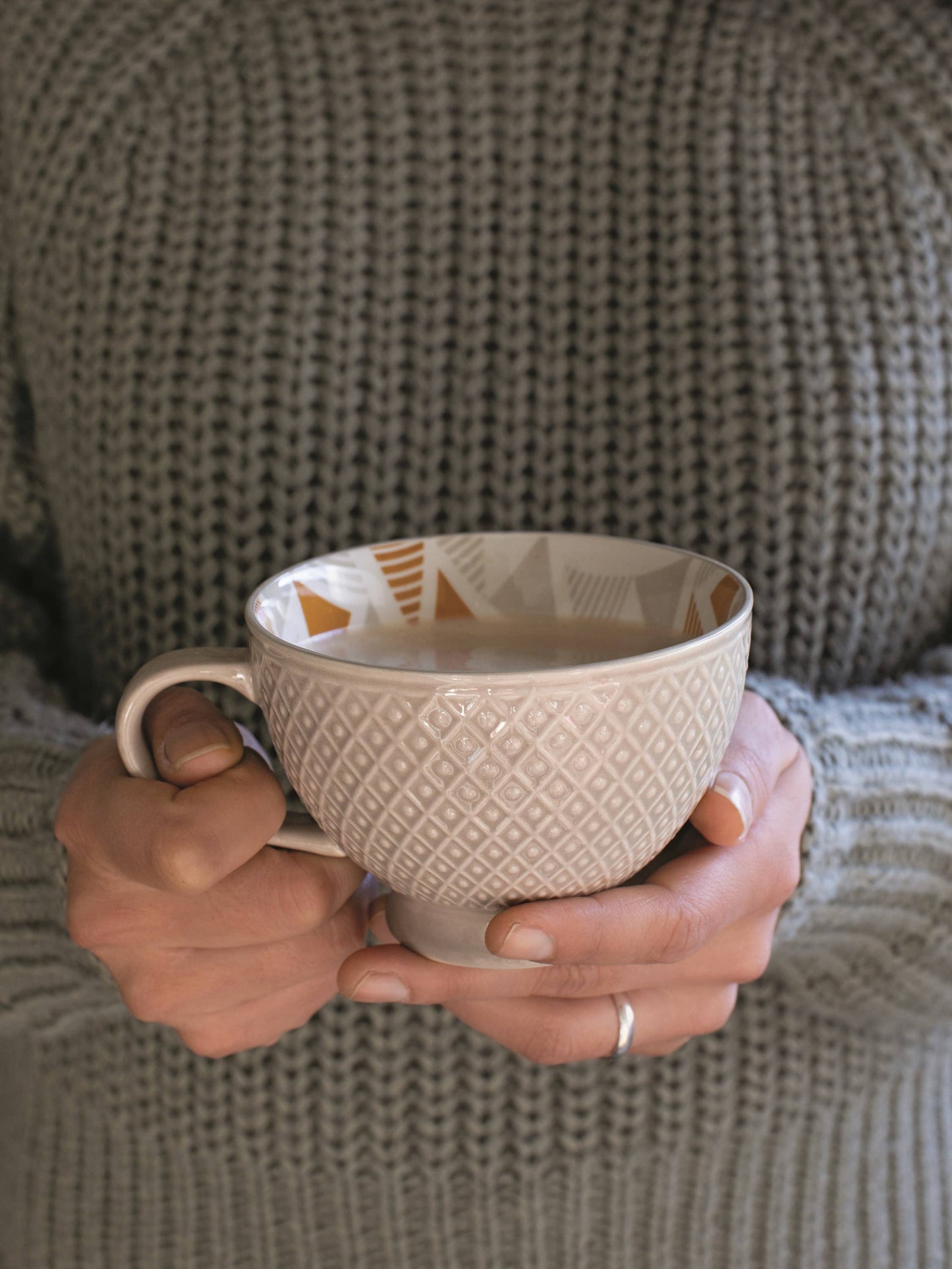 Taupe Stamped Latte Mug