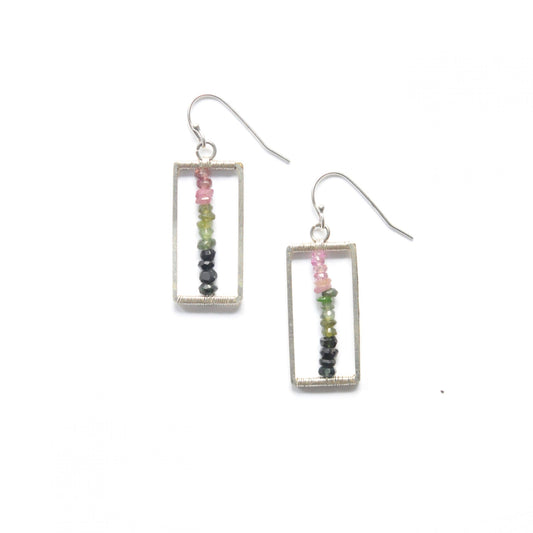 Tourmaline Rectangle Earrings in Silver