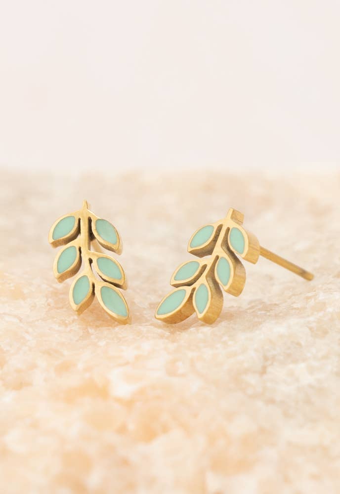 Rowen Leaf Stud Earrings in Mint