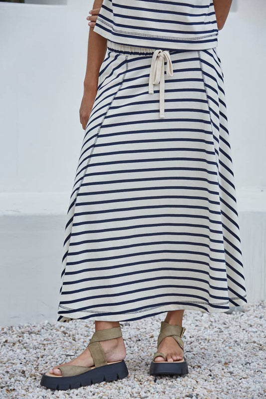 The Stripe Knit Midi Skirt in Cream & Navy