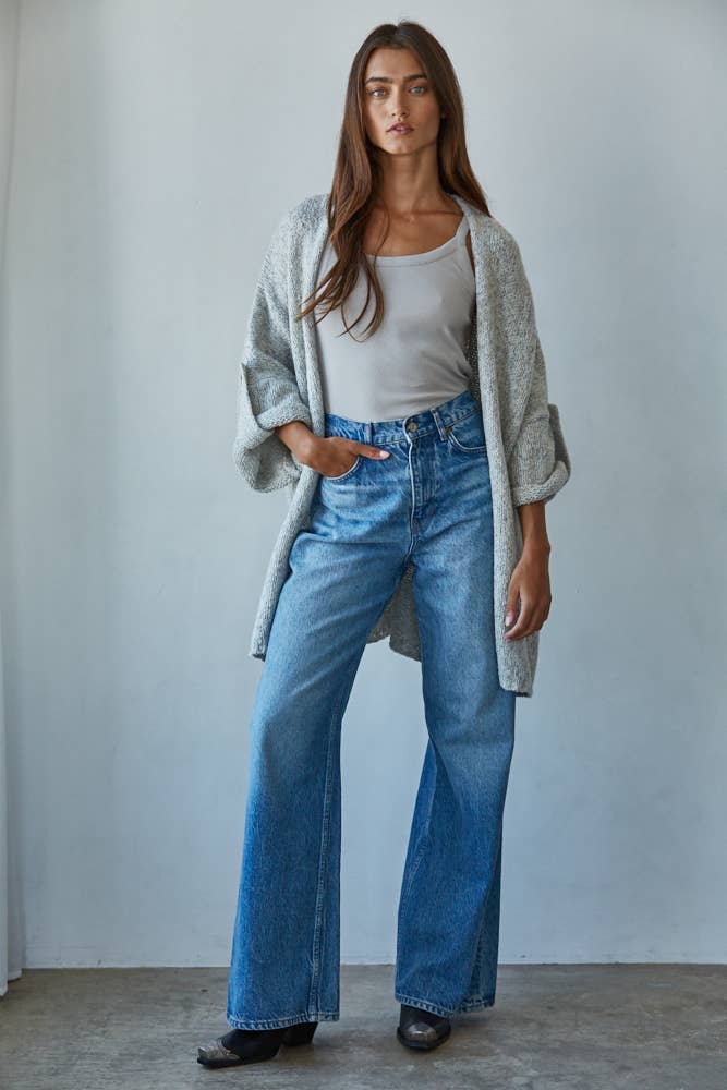 Easy Open Front Knit Cardigan in Light Heather Grey